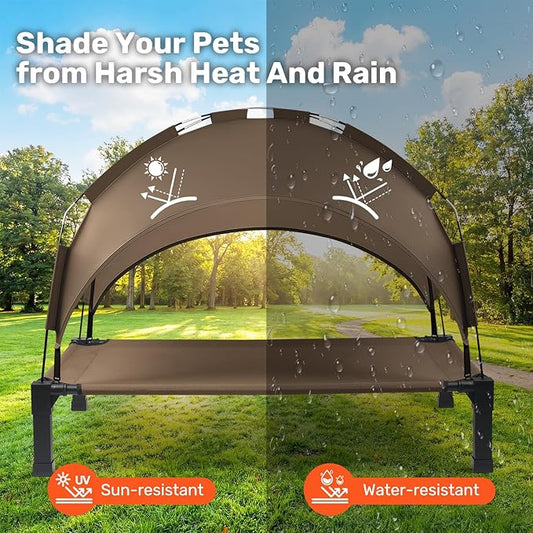 Heeyoo Elevated Dog Bed with Removable Canopy, Portable Dog Cot with Sun Protection Shade Tent, Raised Pet Cooling Cot Bed for Dogs, 51in