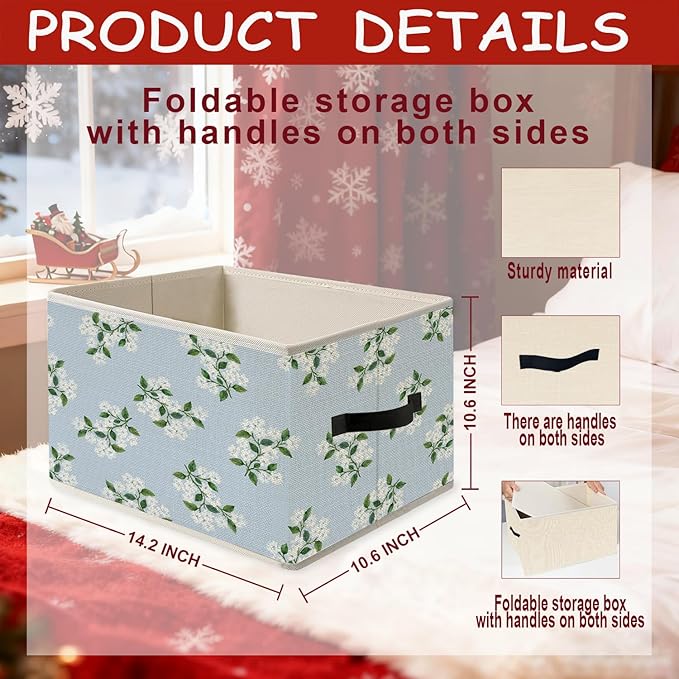 Blue Hydrangea Floral Storage Bins, Cottagecore Chinoiserie Floral Foldable Closet Organizers Storage Basket Toybox for Girls Room Dorm Clothes Bed Sheets Blankets Toys