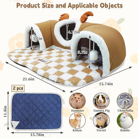 PINVNBY 3 Pcs Guinea Pig Hideout and Tunnel Bed, Removable Soft Bunny Tunnel Tube with Guinea Pig Liner Small Animal Tunnel Toy for Ferrets Hamster Hedgehog Kitty Chinchilla(Gray)