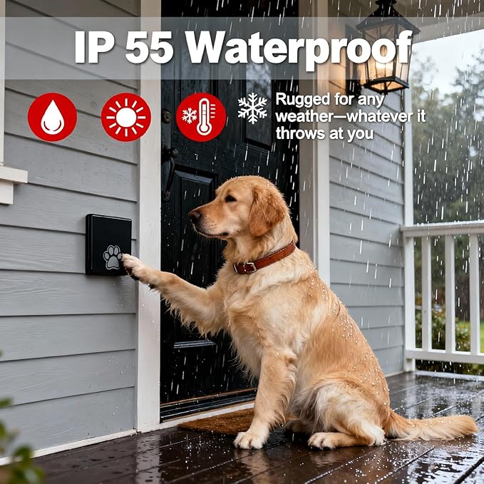 Dog Door Bell for Potty Training, Battery-Free Self-Powered Wireless Dog Bell for Door to Go Outside, Waterproof Smart Pet Doorbell with Multiple Melodies, Long Range for Large Breed Dogs