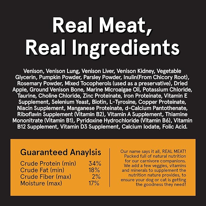 TRMC Real Meat Air Dried Cat Food & Dog Food w/Real Venison - 14oz of USA-Crafted Grain-Free Dry Dog & Cat Food Sourced from Free-Range, Grass-Fed Venison - All Natural, High Protein Pet Food