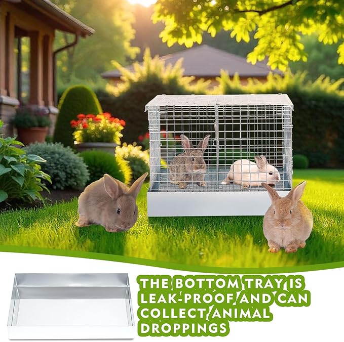 DoubleFill 2 Hole Folding Rabbit Transport Cage, Portable 18 x 18 x 14 in Bunny Carrier with Tray and Handles for Travel or Temporary Housing, Indoor Outdoor Pet Habitat Animal Enclosure