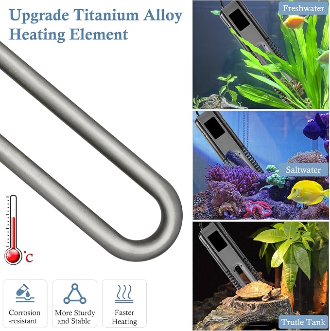 FEDOUR 600W 800W Titanium Aquarium Heater with Digital Controller, Submersible Aquarium Heater with Overheating Protection, for up to 220Gallon Fish and Turtle Tank (600W for up to 160Gal)