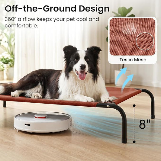 Love's cabin Elevated Cooling Dog Bed for Large Dogs, Portable Indoor & Outdoor Raised Pet Dog Cat Cot, Durable Summer Frame with Breathable Mesh, Terracotta, 48 inches