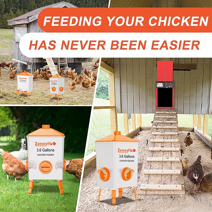 ZenxyHoC DIY Chicken Feeders No Waste, 4 Ports Poultry Feeder with Hole Saw for Buckets Troughs Orange