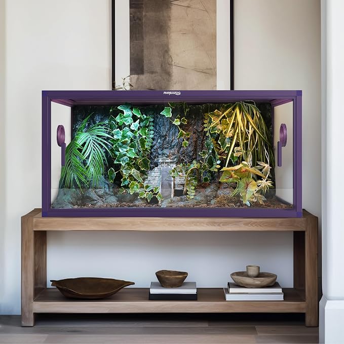 Phailozoo 50 Gallon Reptile Enclosure, Colorful Aluminum Frames Reptile Tank Assemble Within 6 Steps, Rust Proof Mesh Top for Air Circulation & Light Penetration, Dual Grommets for Multiple Wire Use
