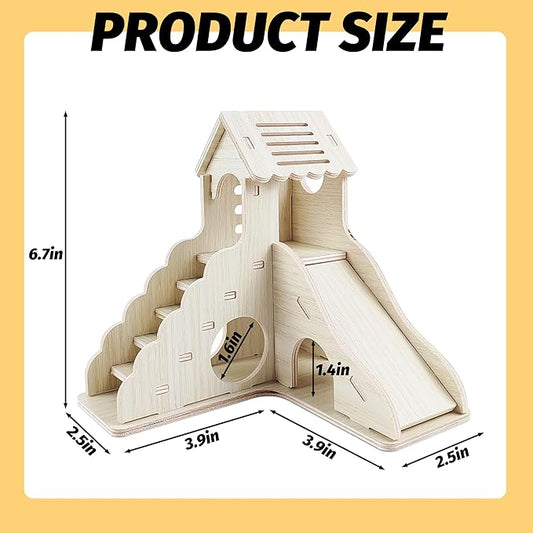Hamster House,Tiny House with Slide House, Double-Decker Hut,Hamster Cage Accessories,Small Animal Habitat Decor for Hamster
