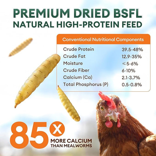 BUCATSTATE 5LB Dried Black Soldier Fly Larvae | 85x More Calcium Than mealworms | High Protein Non-GMO BSFL Treats for Chickens, Ducks, Wild Birds, Reptiles, Hedgehogs & Pond Fish