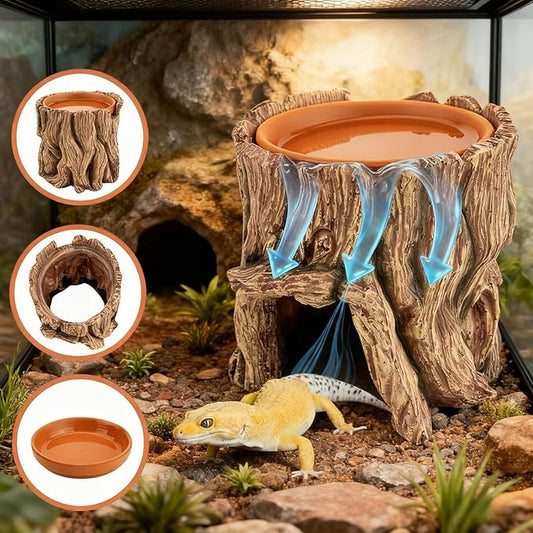 Reptile Hide Cave Hideout Habitat House Decor with Clay Water Basin Humidifying Help Shedding for Leopard Gecko Snake Ball Python Tortoise Toad Tarantula Frog