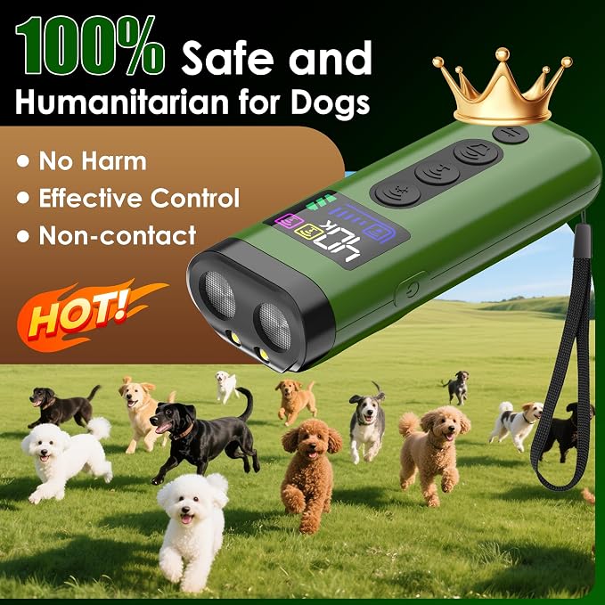 Dog Bark Deterrent Device, 65 FT Range,3X Ultrasonic Bark Deterrent Device & Ultrasonic Dog Trainer - Anti-Barking Device with Color Display, Safe & Effective Alternative to Bark Collars - Green