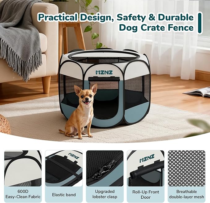 Dog Cat Playpen with Pee Pad, Portable Puppy Pet Crate Indoor for Small Dogs Cats Rabbits, Foldable Dog Cage Enclosure for Outdoor, Pop Up Dogs Tent Kennel with Carrying Case, Grey