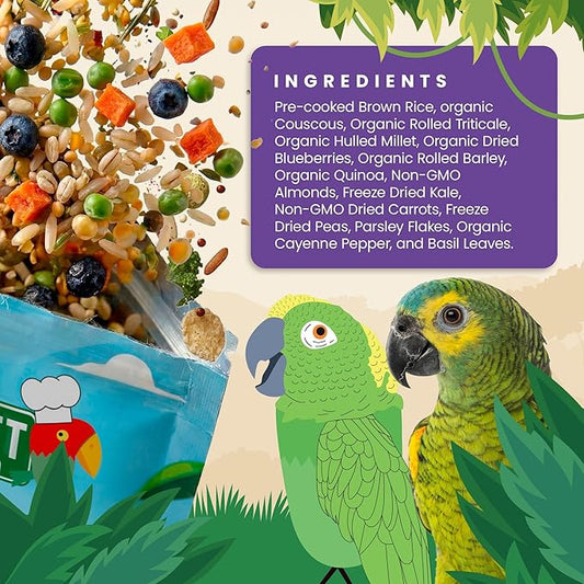Bird Street Bistro Parrot Food for Parakeets & Cockatiels - Colorado Green Harvest - 18 oz - Cooks in 3-15 min, Natural Grains, Fruits & Vegetables - USA Made