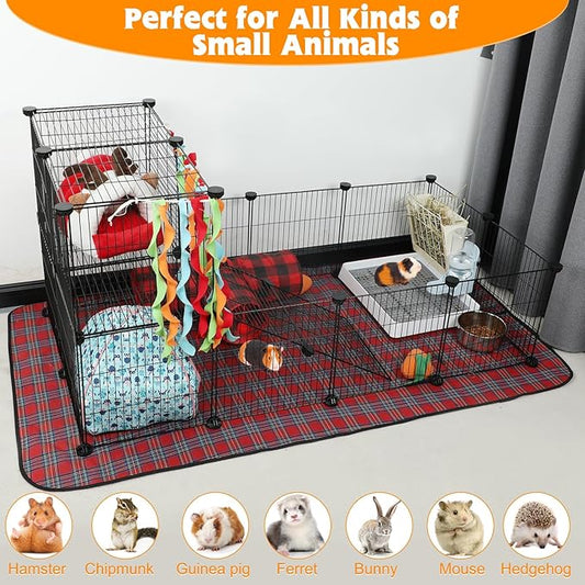 FHTONGE Extra Large Guinea Pig Cage Loft with 2 Waterproof Bedding, DIY Expandable Guinea Pig Playpen with Mat, Modular Small Animal Playpen with Mat for Rat Hamster Chinchilla Bunny (24x C&C Panels)