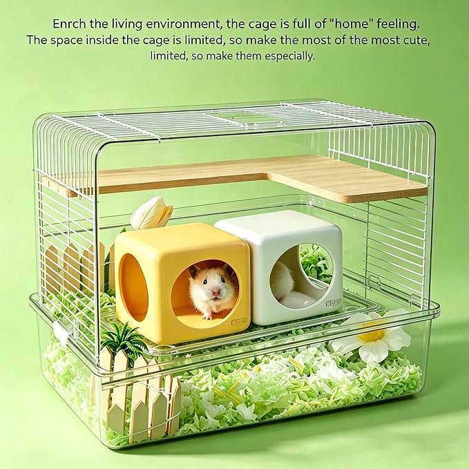 Ceramic Hamster House Cube Set, 4-Inch Stackable Small Animal Hideout Cave for Hamsters Mice Gerbils Dwarf Rabbits – Hard Durable DIY Mix & Match Habitat Hideaway Decor, Yellow