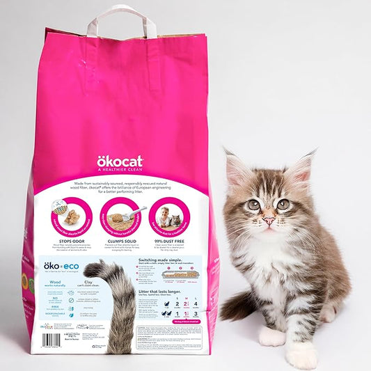 ökocat Super Soft Wood Clumping Cat Litter, Unscented, 10.6 pounds - Natural Ingredients, Stops Odor, Clumps Solid, 99% Dust Free, Great for All Cats, Sensitive Paws, Kittens
