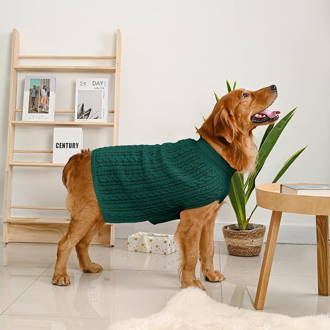 Dog Sweater 2 Pack for Large Dogs, Size XL, Red & Green | Stretchy cable knit turtleneck, machine washable, high belly cut, comfy winter fit for English Bulldog, Boxer