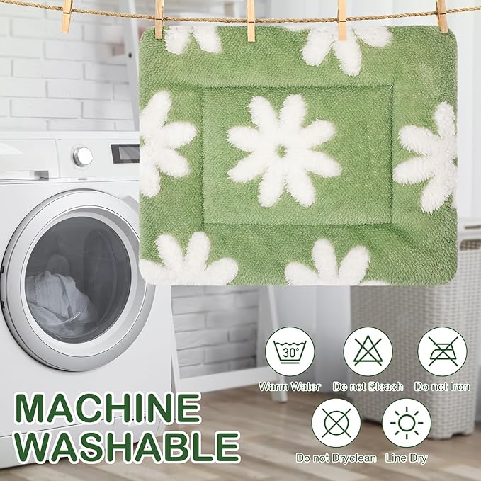 Haull 4 Pcs Waterproof Guinea Pig Bedding Guinea Pig Bed Plush Cage Liners Soft Rabbit Dog Crate Pad Cat Mat Reversible Cozy Animal Pee Pad Hamster Bunny Mat Accessory (White Flowes,13 x 10 Inch)
