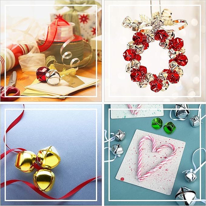 Augshy 200 Pieces Jingle Bells 3/5Inch Craft Bell Bulk for Christmas Home and Pet Decorations Xmas Decor Party Favors Supplies (Red Green Gold Silver)