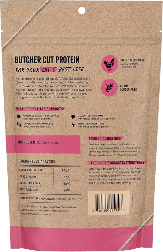 Vital Essentials Freeze Dried Cat Treats | Chicken Breast, Single Ingredient | Premium Quality | Grain Free, Healthy Treats for Cats, 4 oz Bag