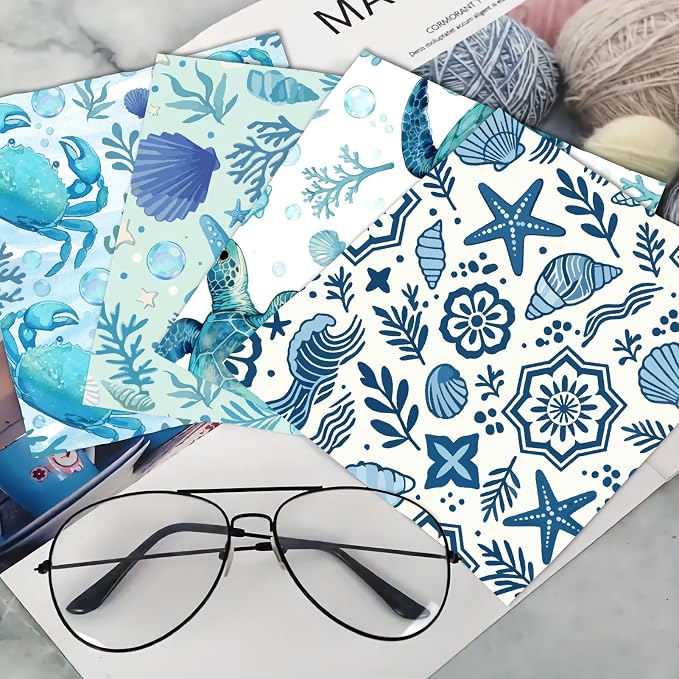 CREATCABIN 6Pcs Glasses Cleaning Cloth Microfiber Cleaning Cloths Reusable Thicken Soft Turtle Starfish Eyeglasses Cleaner Wipes Washable for Eyeglasses Laptops Phone Gift 6 x 6 Inch Marine Animals