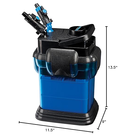 Penn-Plax Cascade 500 Canister Filter - 115 GPH Aquarium Filter for Tanks Up to 30 Gallons - 360 Degree Flow Valves, Poly Fiber Pads, Bio-Sponge & Activated Carbon -Fresh & Saltwater -11.5x9x13.5in