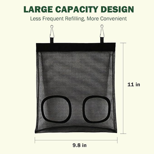 Mesh Guinea Pig Hay Feeder Bag for Guinea Pigs Rabbits Chinchillas, Hanging 2-Hole Hay Dispenser Breathable Wear-Resistant (Black)