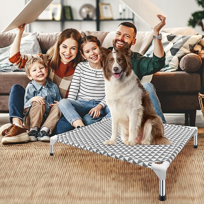 Kuntrust Elevated Outdoor Dog Bed, Medium Size, Cotton Material, Non-Slip Feet, Fits up to 70lbs