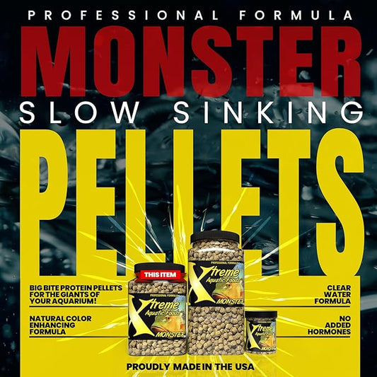 Xtreme Monster 9.0mm Pellets – Slow Sinking & Ideal for Large Cichlids, Monster Fish & Voracious Eaters – Boost Immune & Digestive Health, Max Marine Protein Fish Food – USA Farm Grown (18oz)