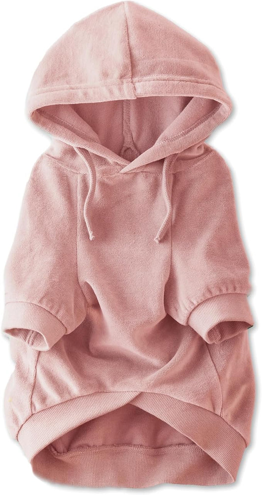 Pet Passion Cooper II Organic Cotton Velour Dog Hoodie Pet Coat for Small, Medium and Large Dogs, Pink, Small