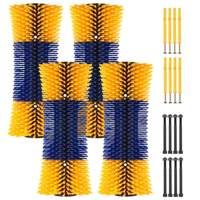 4 Pack Livestock Scratch Brush with Screws, Horse Scratching Post Goat Scratcher Brushes, Full Massage Grooming Brush for Cow, Cattle, Sheep, Pig Back Itching Relieve, 17.1 x 7.2 Inch