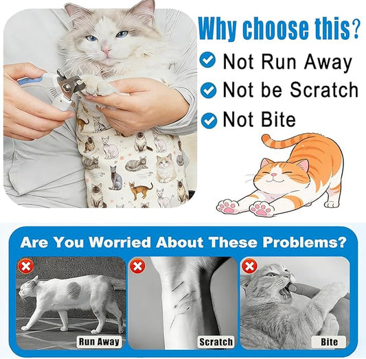 Cat Grooming Wrap for Cutting Nails, 27.6" Cat Swaddle for Medicine, Nail Clipping, Teeth Brushing, Ear Cleaning