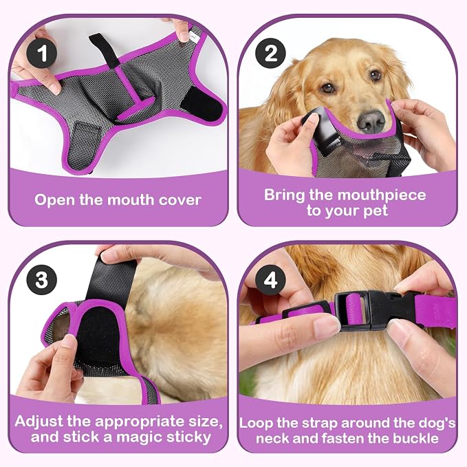Dog Muzzle, Soft Air Mesh Muzzles for Small Sized Dogs, Breathable Dog Mussels for Scavenging Biting Licking & Barking,Adjustable Mouth Guard with Front Opening, Allows Panting and Drinking (Purple,L)