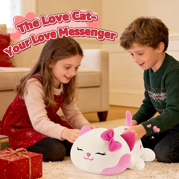 Onsoyours Original Cat Plush with Bowknot Cute 20 inch Kitten Stuffed Animal Soft Pillow Pink Kawaii Kitty Heart Plush Toy Gifts for Kids & Adults (Pink Cat, 20")