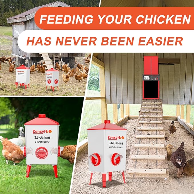 ZenxyHoC DIY Chicken Feeders No Waste, 8 Ports Poultry Feeder with Hole Saw for Buckets Troughs Red