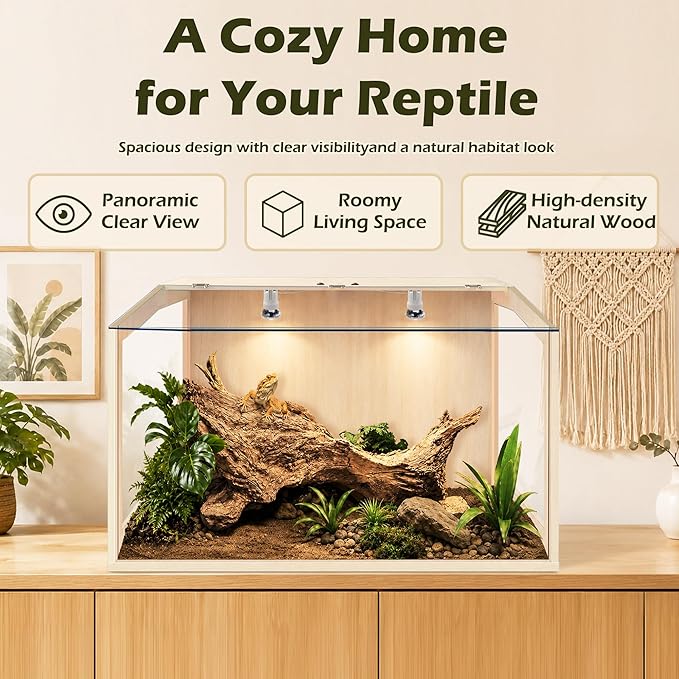 PROLEE Bearded Dragon Tank, Lizard Tank with Clear Tempered Glass Roof,Anti-Scratch Reptile Enclosure, Reptile Tank Built-in Light Fixtures with Switch (24X16X16inch,24 Gallon)