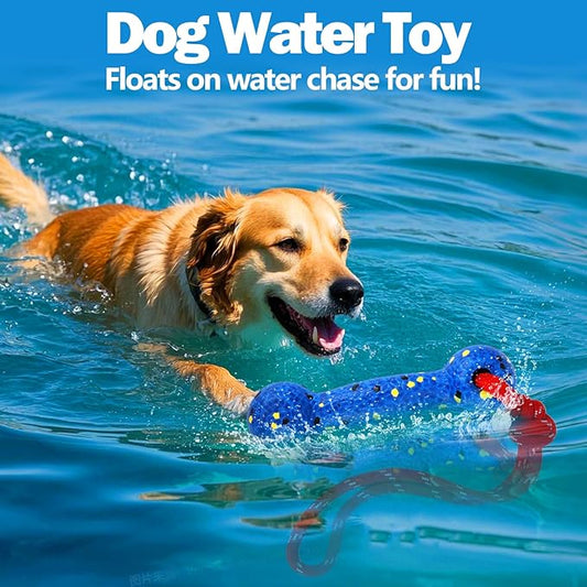 Mity rain Floating Dog Toys –E-TPU Water Pool Fetching Toy with Rope for Small Medium Large Pet, Bumper Shape Indestructible Interactive Dog Chew Toys for Summer Outdoor Training Fun (Blue)