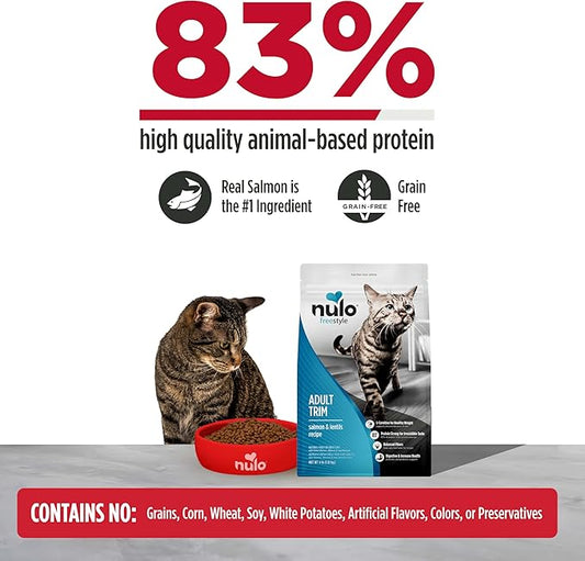 Nulo Freestyle Adult Trim Dry Cat Food - Salmon & Lentils, High Protein, Grain Free, Weight Management Kibble with Probiotics & L-Carnitine, 2lb Bag