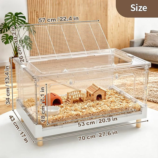 Hamster Cage & Guinea Pig Cages,Fully Transparent and Eco-Friendly Large Acrylic Cage for Small Animal Pets,Such as:Bearded Dragon,Rat,Hedgehog,Chameleon,Iguana, etc (27.5Lx16.9Wx13.4H Inches)