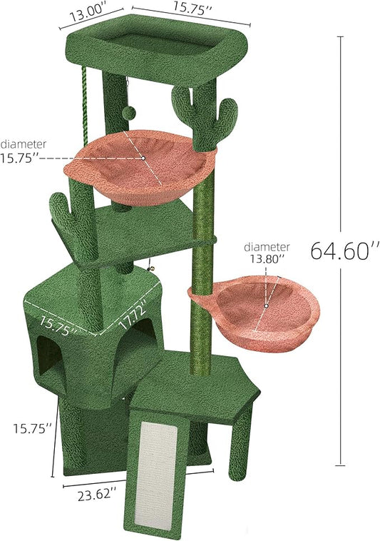 Wang Xin Four Layer Big Cat Tree with Huge Cat Condo and Two Hammocks Scratch Pad,Green