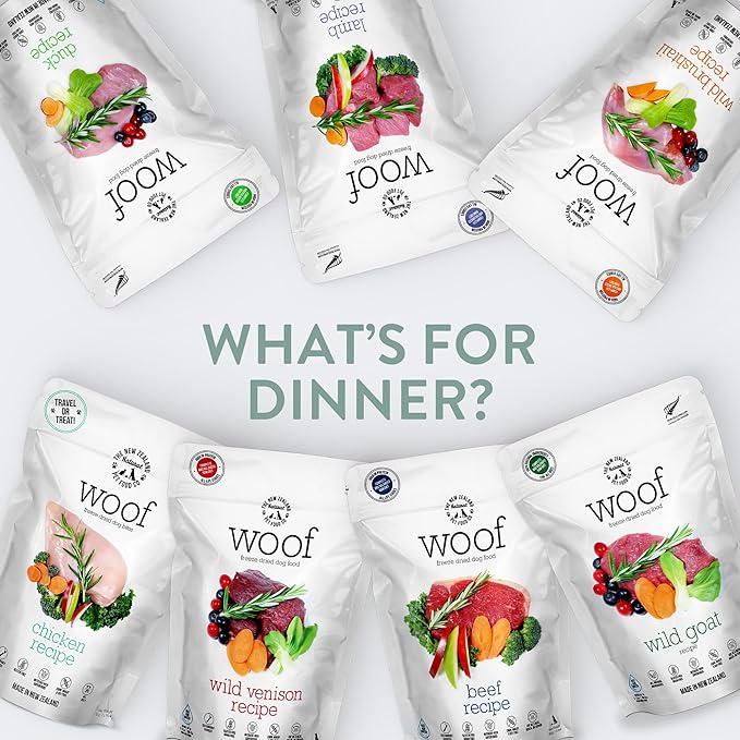 The New Zealand Natural Pet Food Co Woof Freeze Dried Dog Food - Wild Venison, High Protein, Dog Food Topper & Dog Treats, All Life Stages, 1.76 oz
