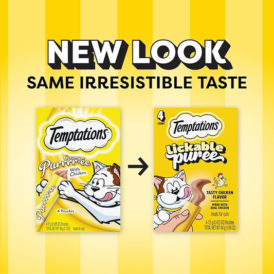 Temptations Creamy Puree Squeezable Lickable Cat Treats, Wet Cat Treats with Chicken, 0.42 oz. Tubes, 4 Count, Pack of 11 (44 Total)