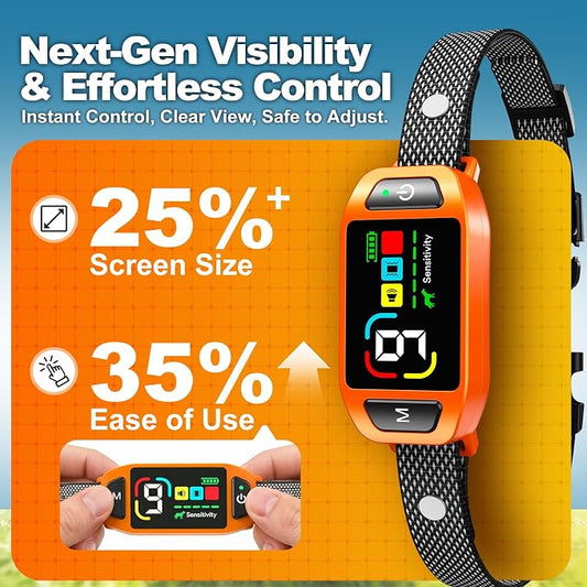 Bark Collar AI Dual-Detection, Instant Quiet Anti Bark Device 4 Training Modes, 30-Day Battery, One-Click Peace, 9 Sensitivity Automatic Bark Collar for Small Medium Large Dogs, Bright Orange