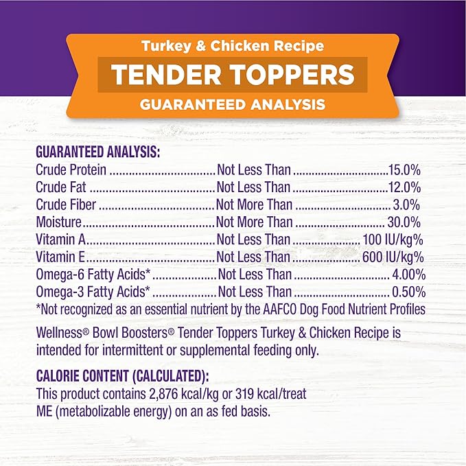 Wellness Tender Toppers (Previously Core Bowl Boosters), Grain-Free Natural Dog Food Toppers or Mixers, Made with Real Meat (Turkey & Chicken, 8 oz Bag) (Pack of 2)
