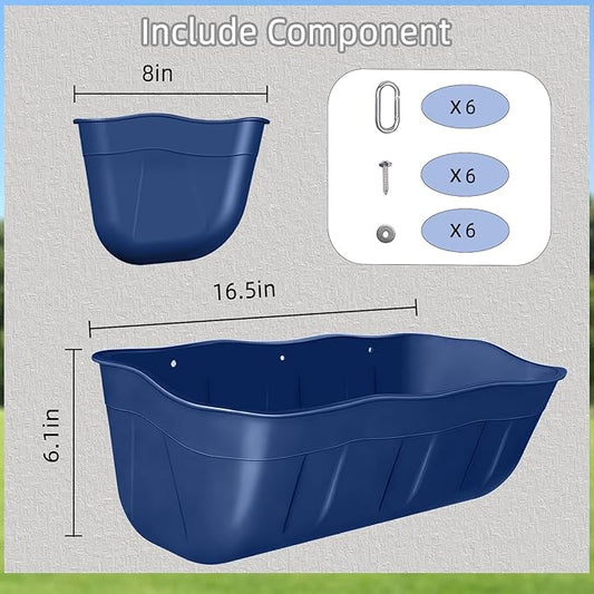 Hanging Goat Feeders,Chicken Feeder Waterer,Large Feed Trough 7.5 Quart 2 Pack,Hanging Fence Feed Trough for Poultry Livestock,Blue