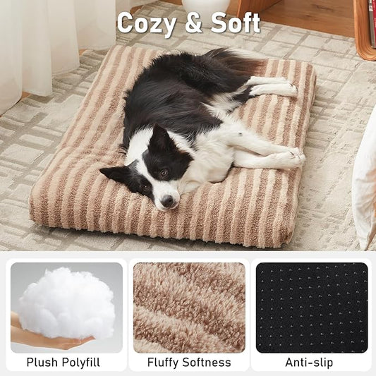 FURTIME Washable XL Dog Bed for Extra Large Dogs, Deluxe Dog Crate Beds Comfy Fluffy Kennel Pad Anti-Slip Pet Sleeping Mat, Machine Washable Dogs Pillow, 40"x27"x3.5", Brown