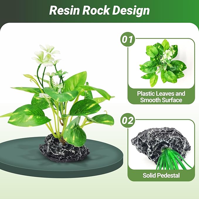 GOZILLA Fish Tank Plants, Reptile Artificial Plastic Plants, Reptile Plants for Terrarium, Aquarium Decorations Resin Pedestal Ornaments for Fish Tank Accessories Set.(4PCS/B-Set)