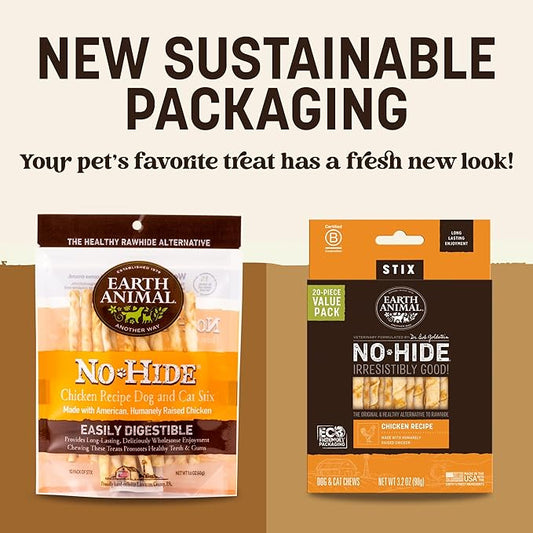 Earth Animal No Hide Stix - Long Lasting Rawhide Free Small Dog Chews Sticks, Chicken - 40 Count Extra Value Pack
