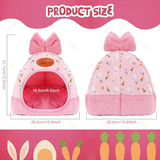 YUEPET Bunny Bed Warm Guinea Pig Cave Beds Cute Bowknot House Big Hideouts Cage Accessorie for Dwarf Rabbits Hamster Bunny Ferrets Rats Hedgehogs Chinchilla(Carrot)