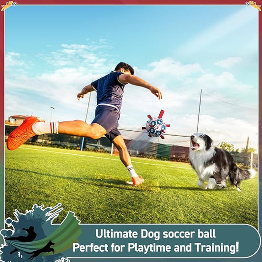 QDAN Dog Toys Soccer Ball with Straps:Durable Balls for Large Dogs, Outdoor Dog Toys, Puppy Birthday Gifts (8 Inch)