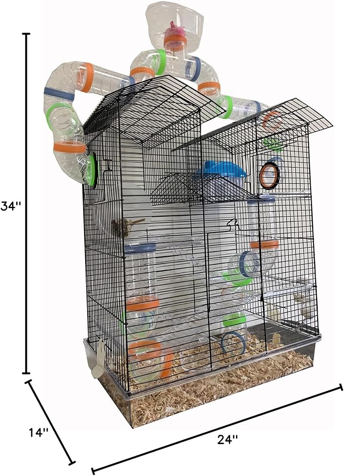 Acrylic Large 5-Level Lookout Tower with Long Crossover Tube Habitat Hamster Rodent Gerbils Mouse Mice Small Animal Cage Deep Acrylic Clear Base with Full Set of Accessories